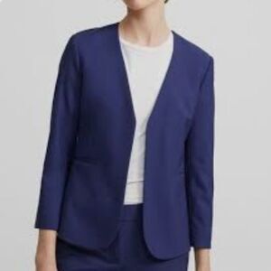 THEORY Lindrayia Navy Open-front Wool Blend Blazer Size 6 Career Academia Preppy